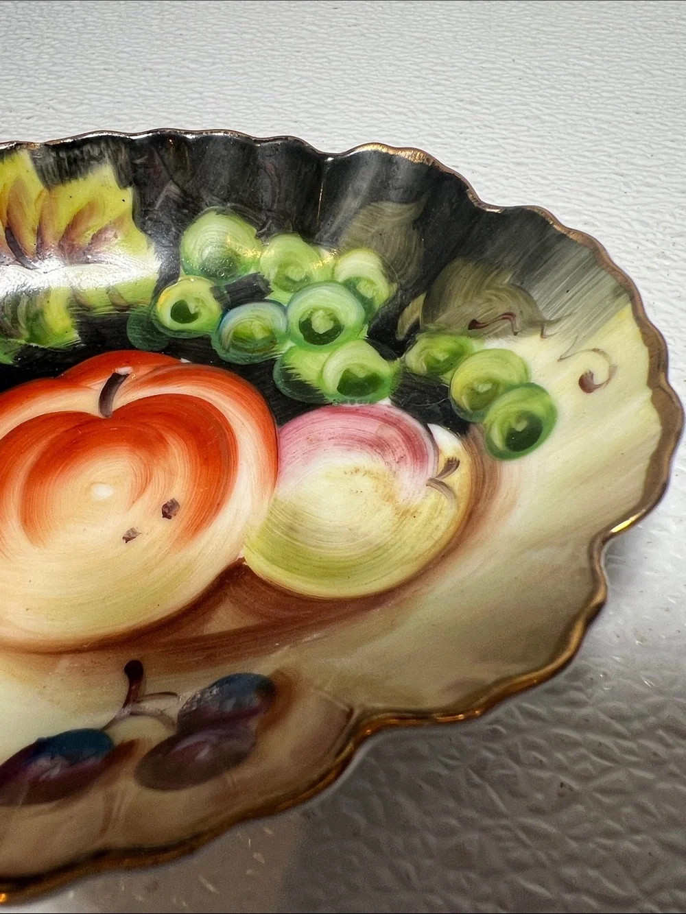 Vintage Lefton Hand-Painted Fruit Motif Porcelain Plate and Oval Bowl - Pair